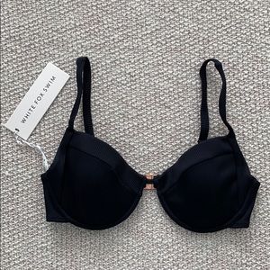 White Fox Swim Black Ribbed Swimsuit Top